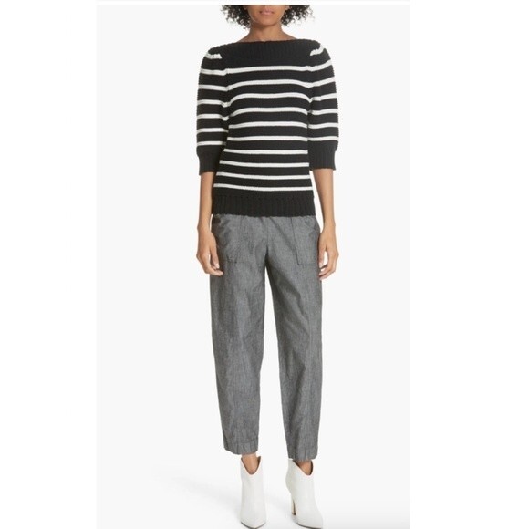 La Vie Rebecca Taylor Puff Sleeve Stripe Sweater in Black and White L NWOT - Picture 6 of 12